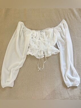 Pacsun peasant milkmaid lace bow white lantern sleeves top
